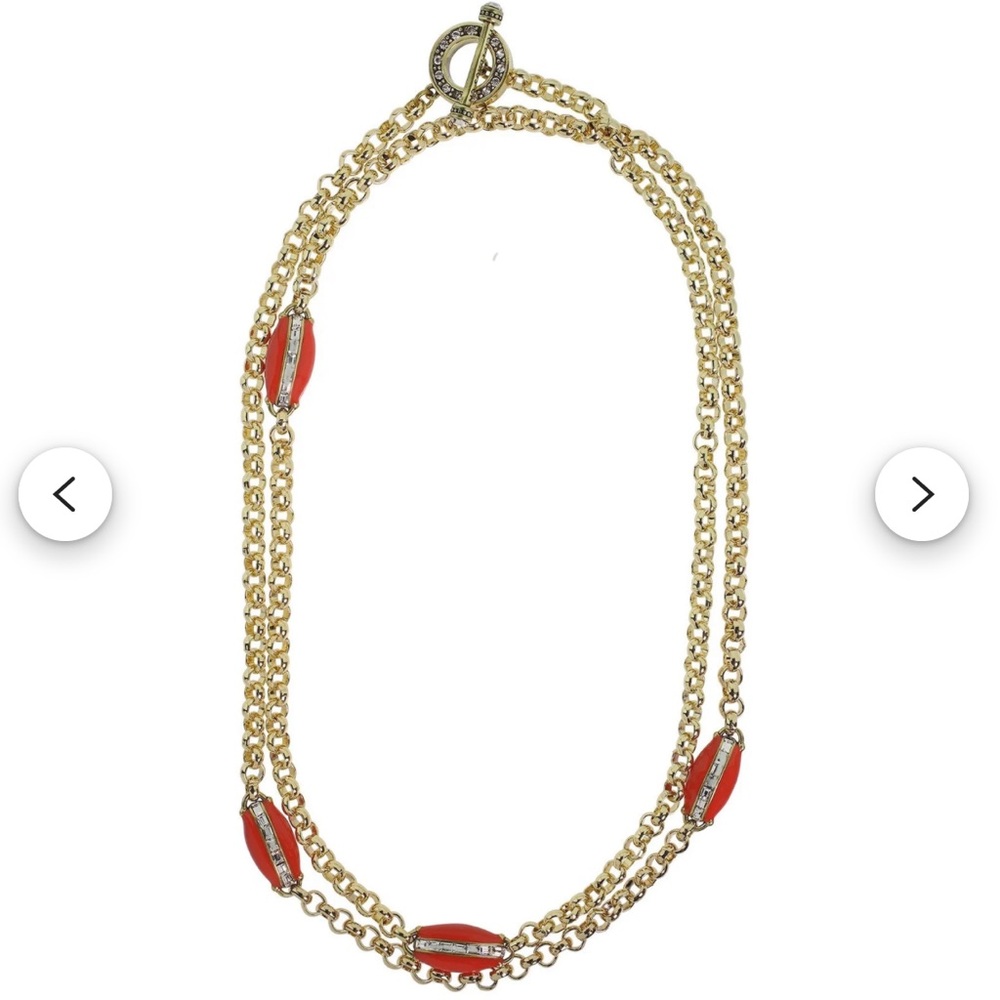 Heidi Daus Gold Tone and Red Enamel Crystal Necklace